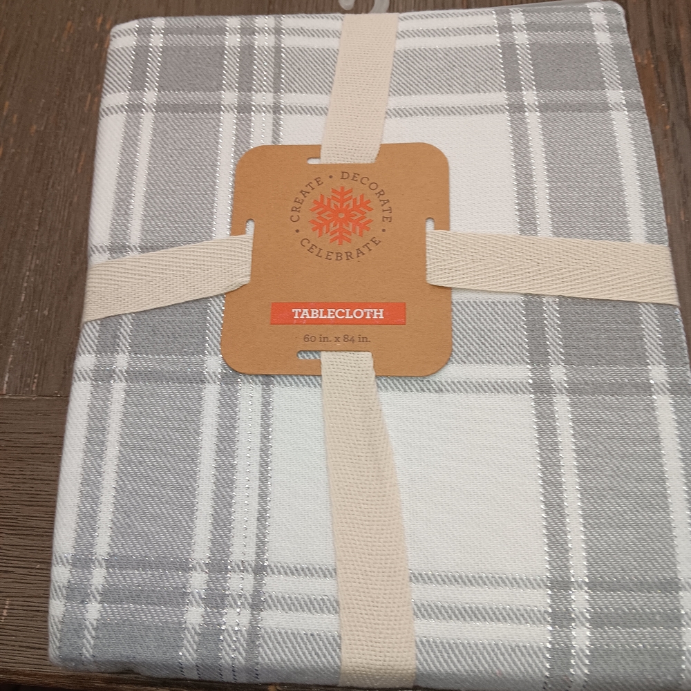 Gray and White Plaid Tablecloth, 60 By 84